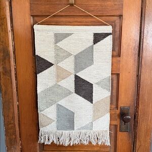 Project 62 Geo Copper Neutral Woven Fringed Wall Hanging Large Geometric 18”x32”